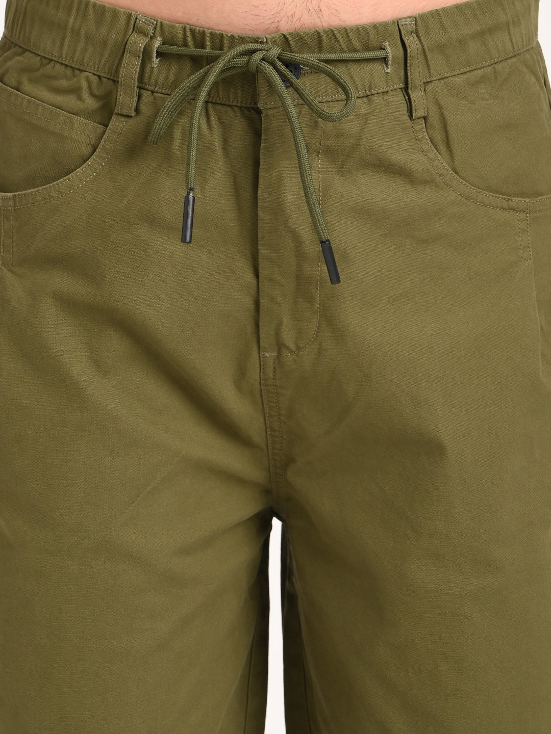 Relaxed Cotton Trousers with Drawcord Green