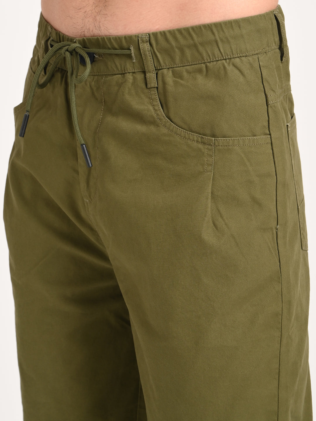Relaxed Cotton Trousers with Drawcord Green