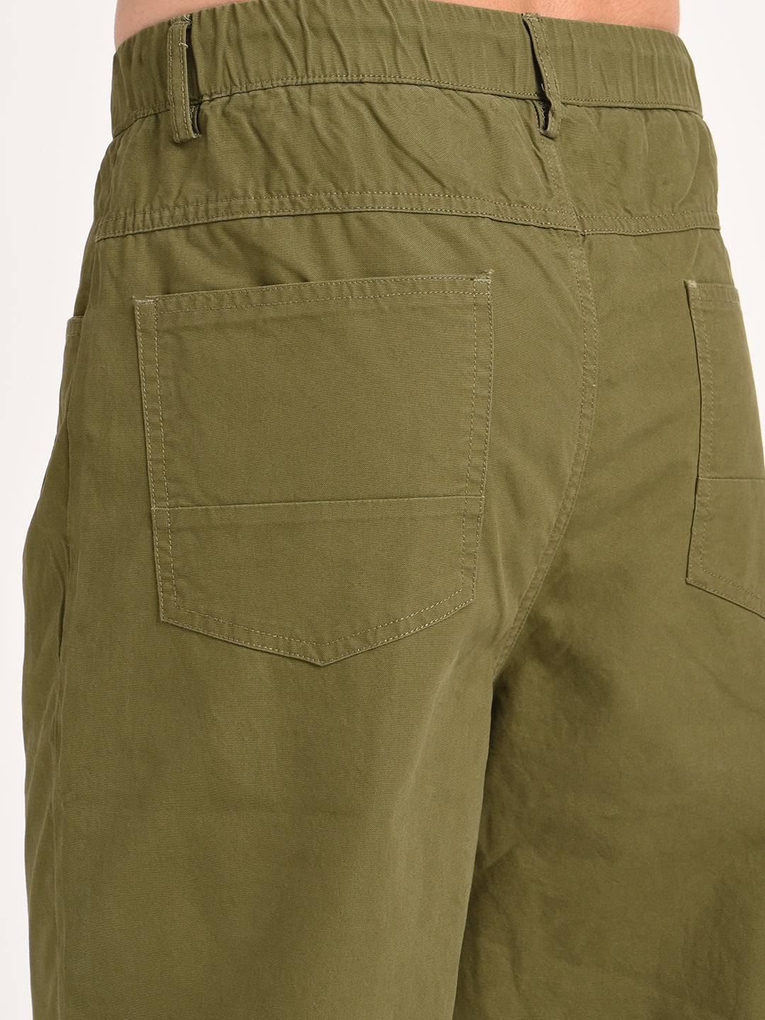 Relaxed Cotton Trousers with Drawcord Green