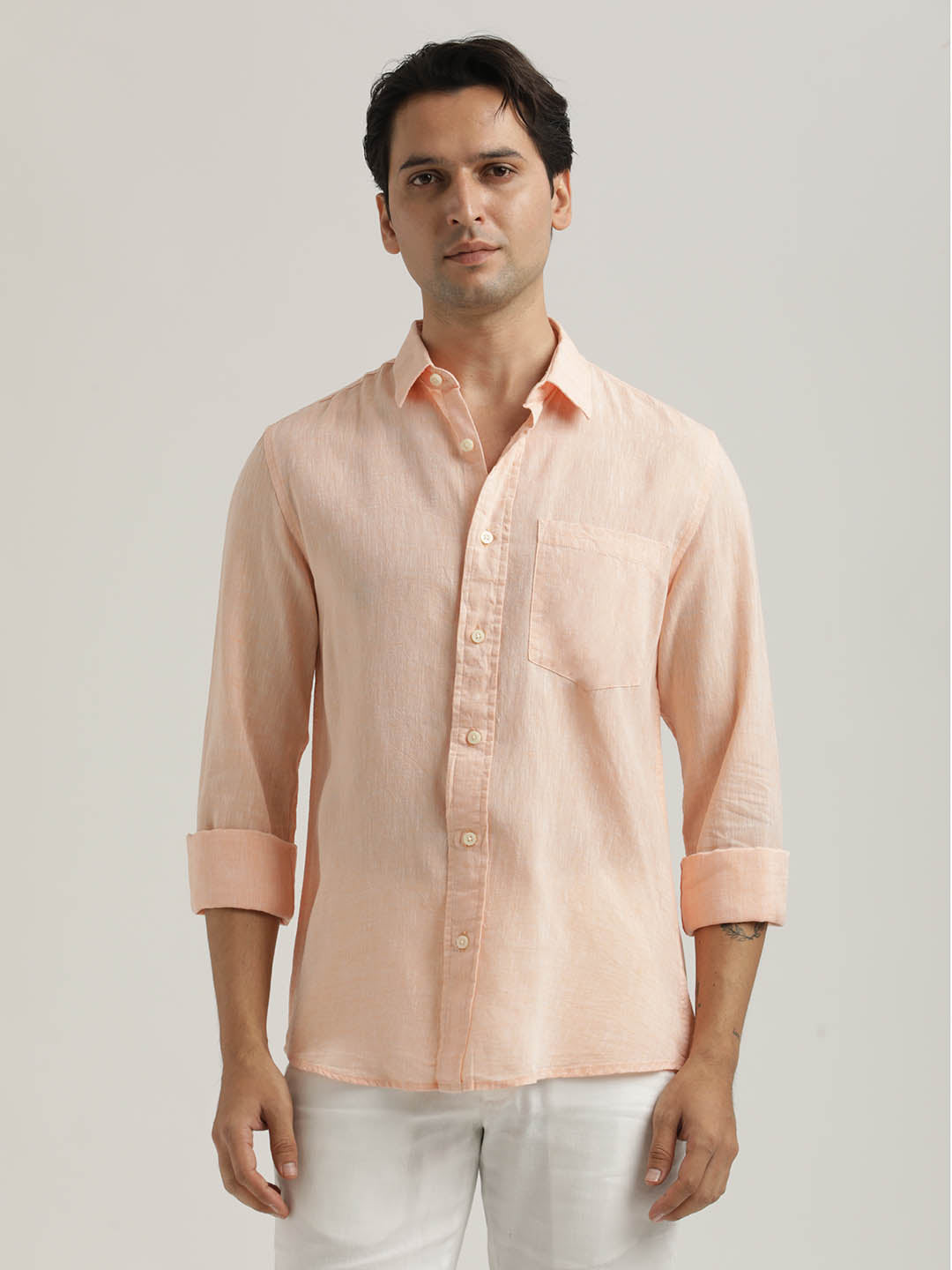 Linen-Cotton Blend Shirt Orange