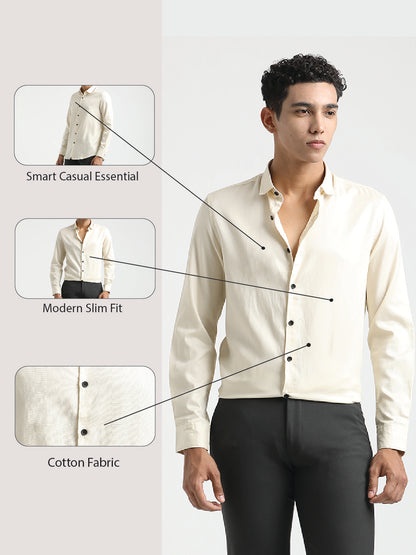 Textured Cotton Shirt with Dobby Weave Cream