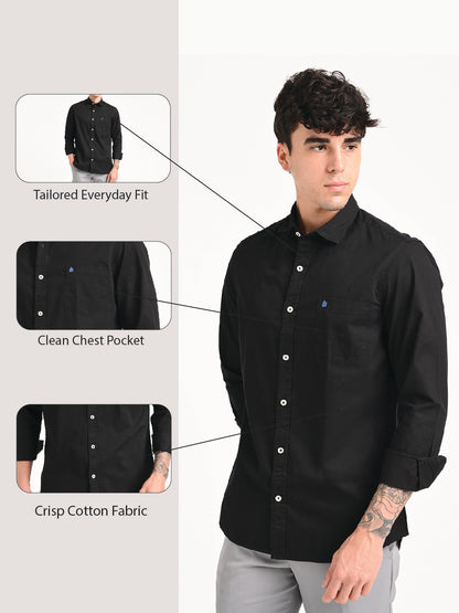 Cotton Shirt with Chest Pocket Black