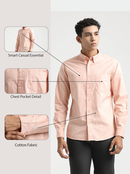 Oxford Cotton Shirt with Button-Down Collar Peach