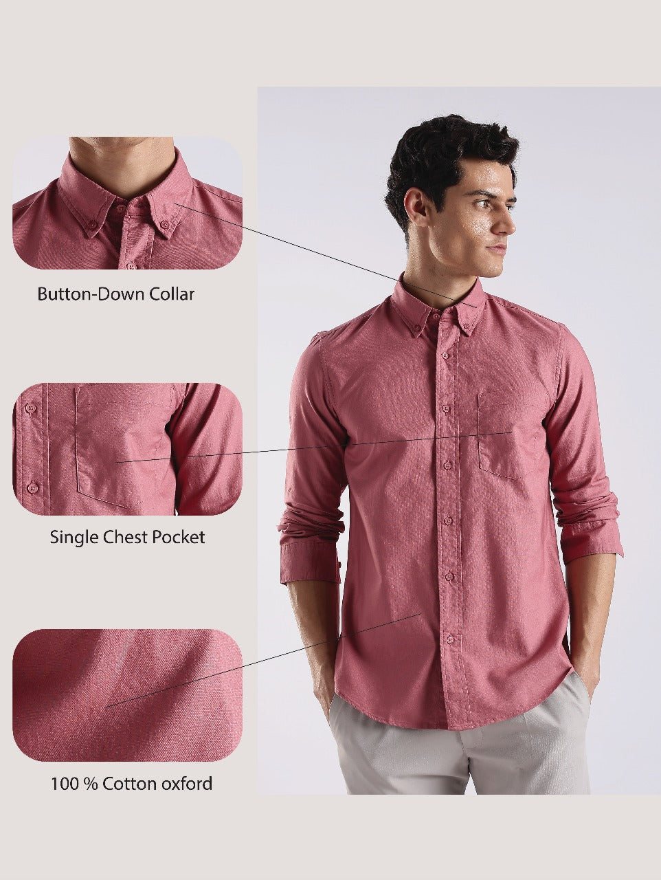 100% Cotton Oxford Solid Shirt Dk Pink