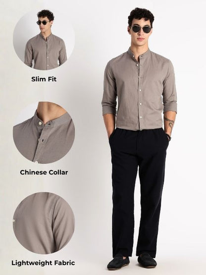 Cotton Linen Slim Fit Shirt Grey
