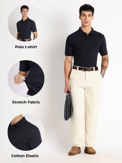 Premium Stretch Cotton Slim Fit Polo T-Shirt Navy