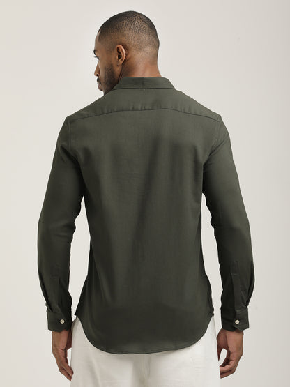Slim Fit Cotton-Poly Lycra Blend Shirt Dk Green