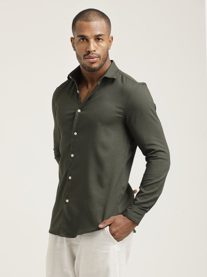 Slim Fit Cotton-Poly Lycra Blend Shirt Dk Green