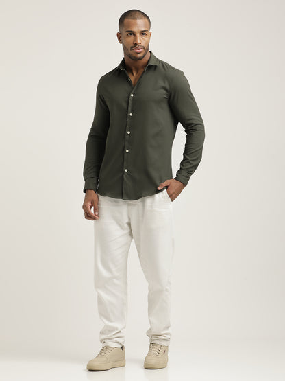 Slim Fit Cotton-Poly Lycra Blend Shirt Dk Green