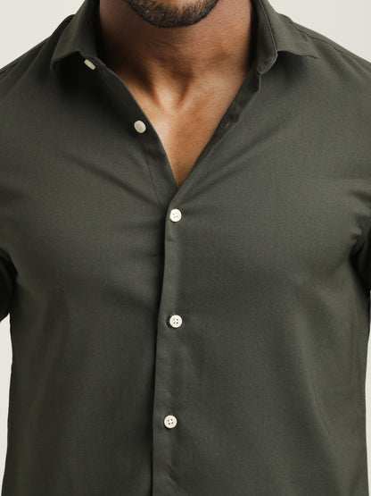 Slim Fit Cotton-Poly Lycra Blend Shirt Dk Green