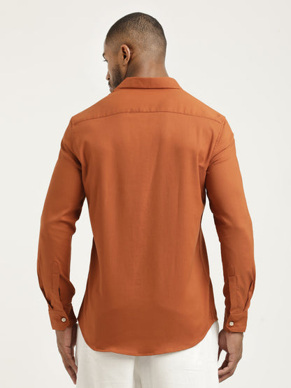 Slim Fit Cotton-Poly Lycra Blend Shirt Orange