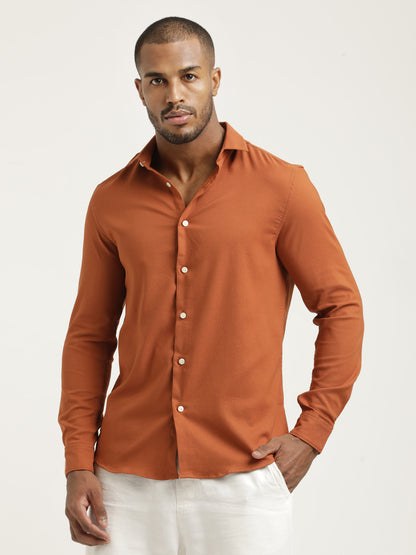 Slim Fit Cotton-Poly Lycra Blend Shirt Orange
