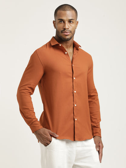 Slim Fit Cotton-Poly Lycra Blend Shirt Orange