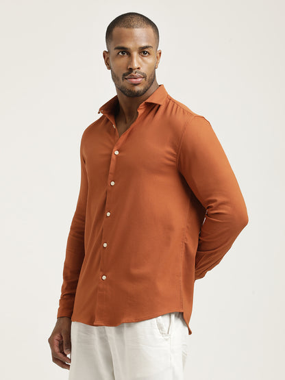Slim Fit Cotton-Poly Lycra Blend Shirt Orange