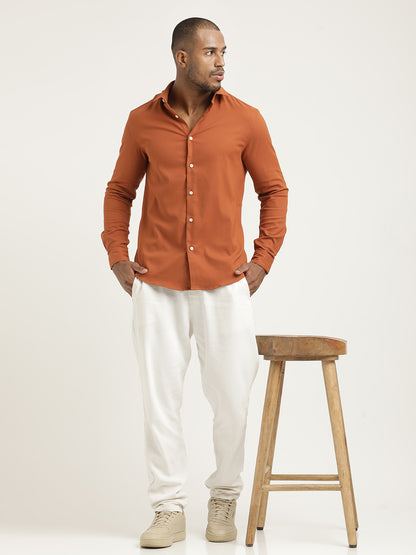 Slim Fit Cotton-Poly Lycra Blend Shirt Orange