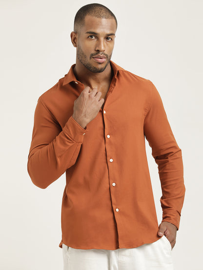 Slim Fit Cotton-Poly Lycra Blend Shirt Orange
