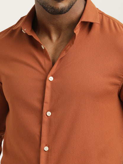 Slim Fit Cotton-Poly Lycra Blend Shirt Orange