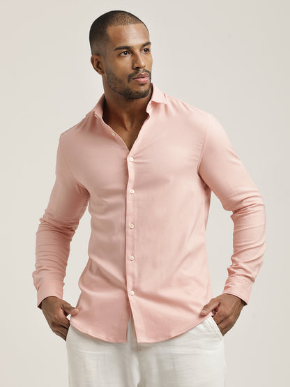 Slim Fit Cotton-Poly Lycra Blend Shirt Pink