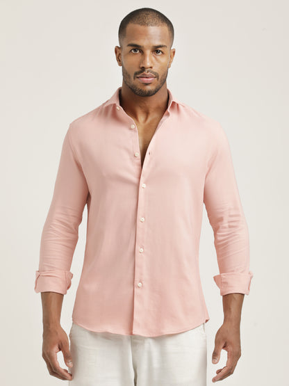 Slim Fit Cotton-Poly Lycra Blend Shirt Pink