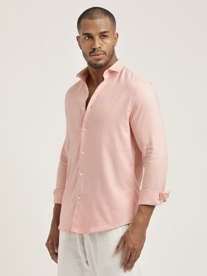 Slim Fit Cotton-Poly Lycra Blend Shirt Pink