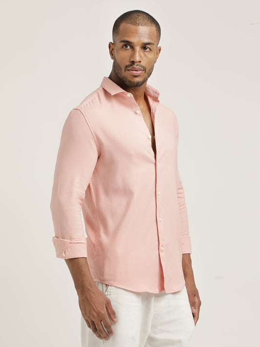 Slim Fit Cotton-Poly Lycra Blend Shirt Pink