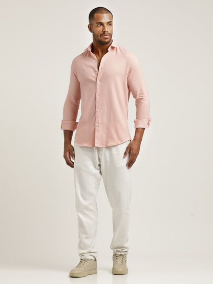 Slim Fit Cotton-Poly Lycra Blend Shirt Pink