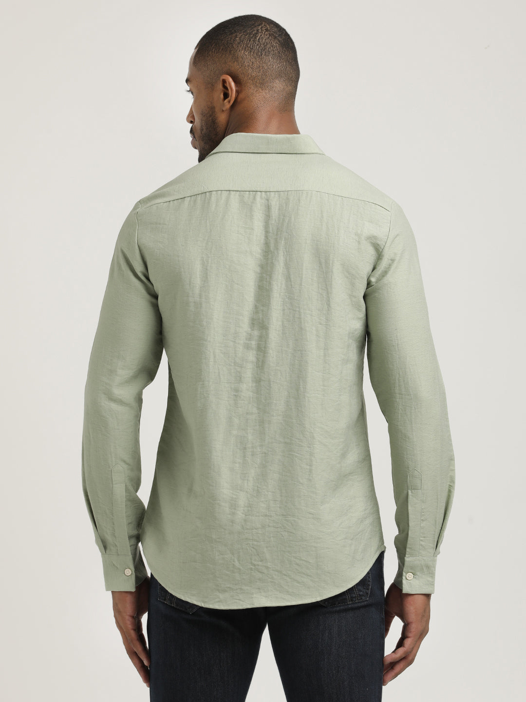 Slim Fit Nylon Shirt with Linen Look Green
