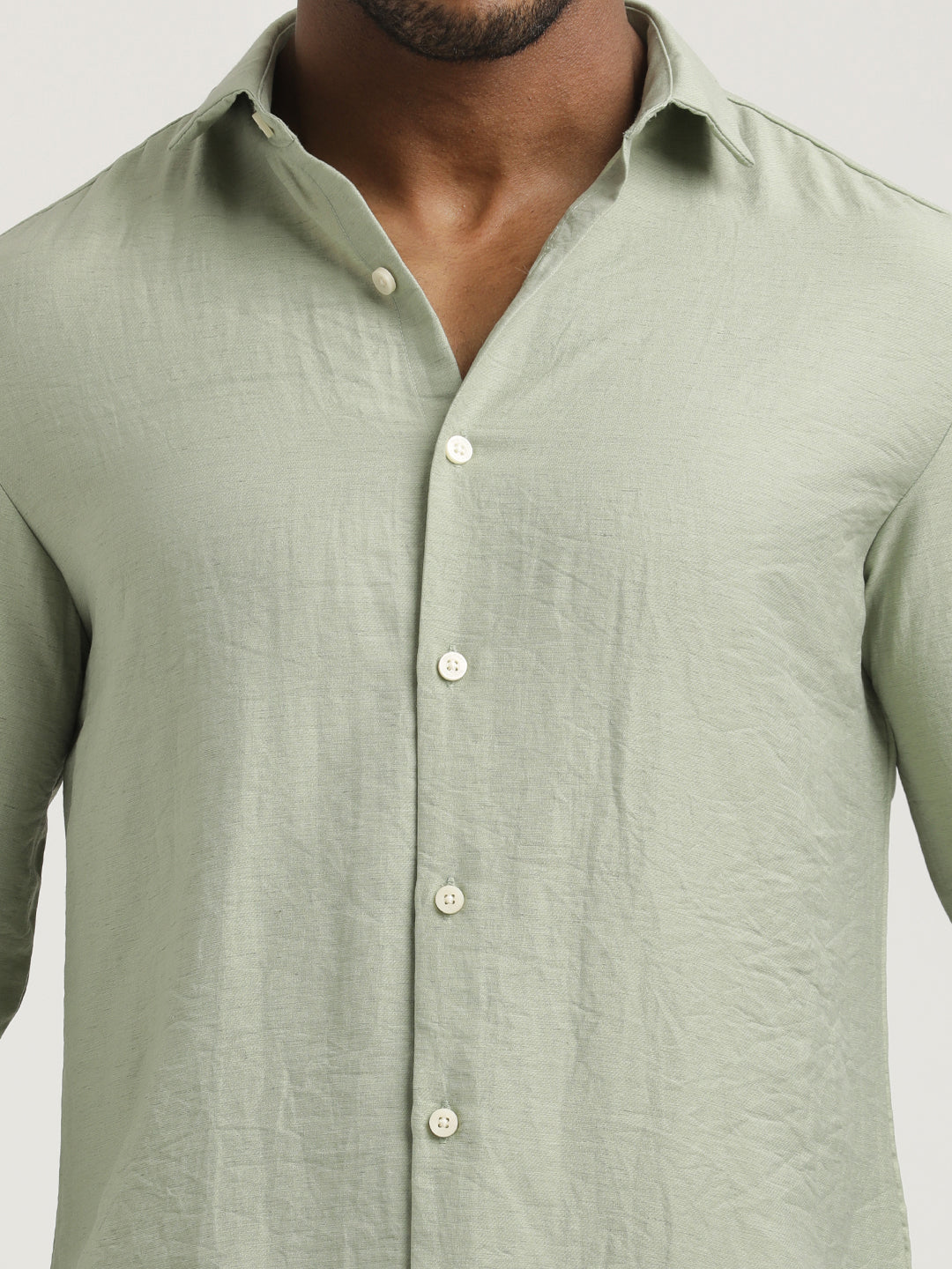 Slim Fit Nylon Shirt with Linen Look Green