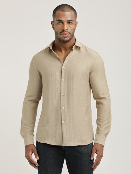Slim Fit Nylon Shirt with Linen Look Cream