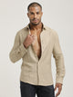 Slim Fit Nylon Shirt with Linen Look Cream