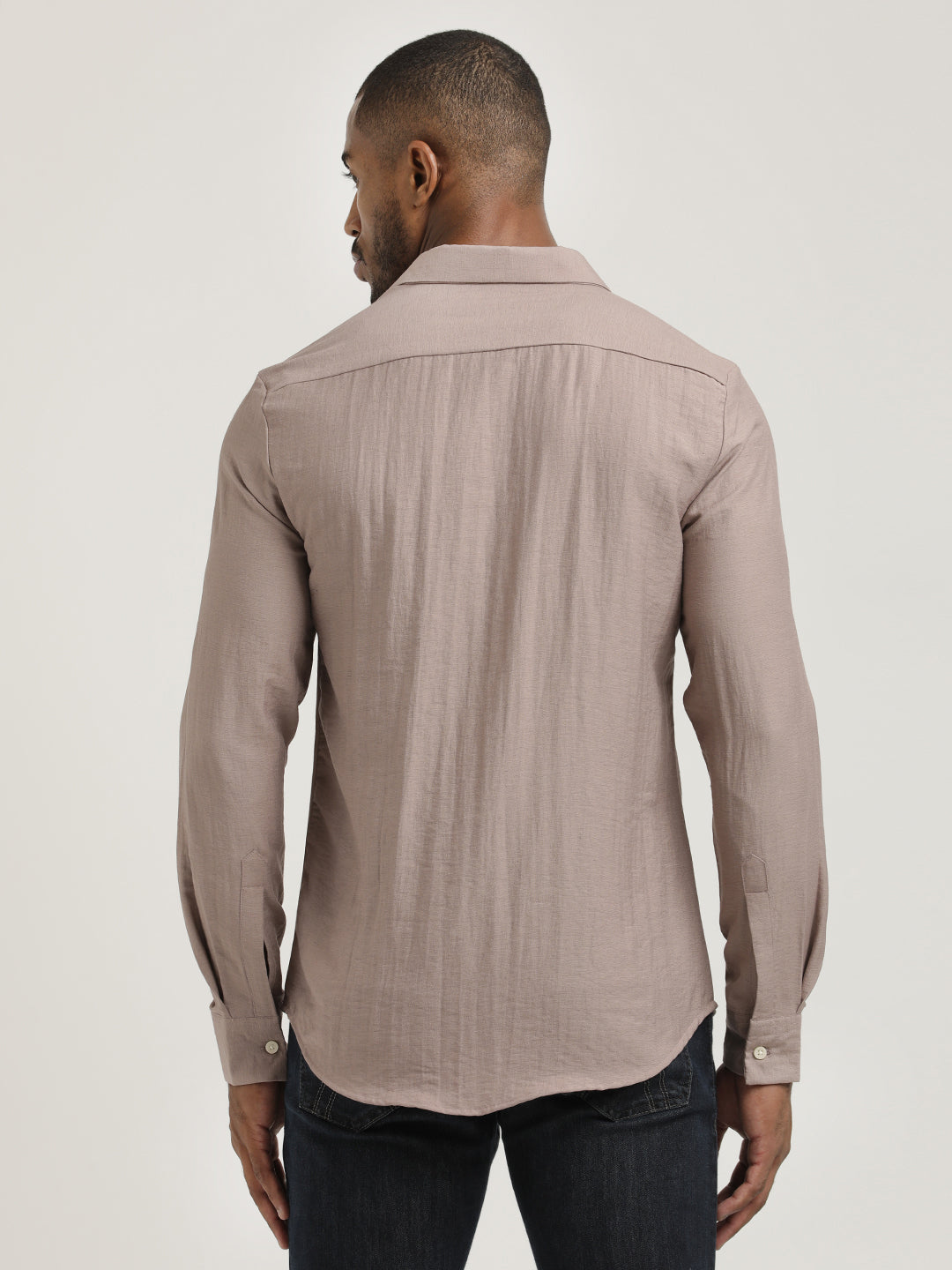 Slim Fit Nylon Shirt with Linen Look Grey