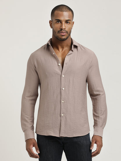 Slim Fit Nylon Shirt with Linen Look Grey