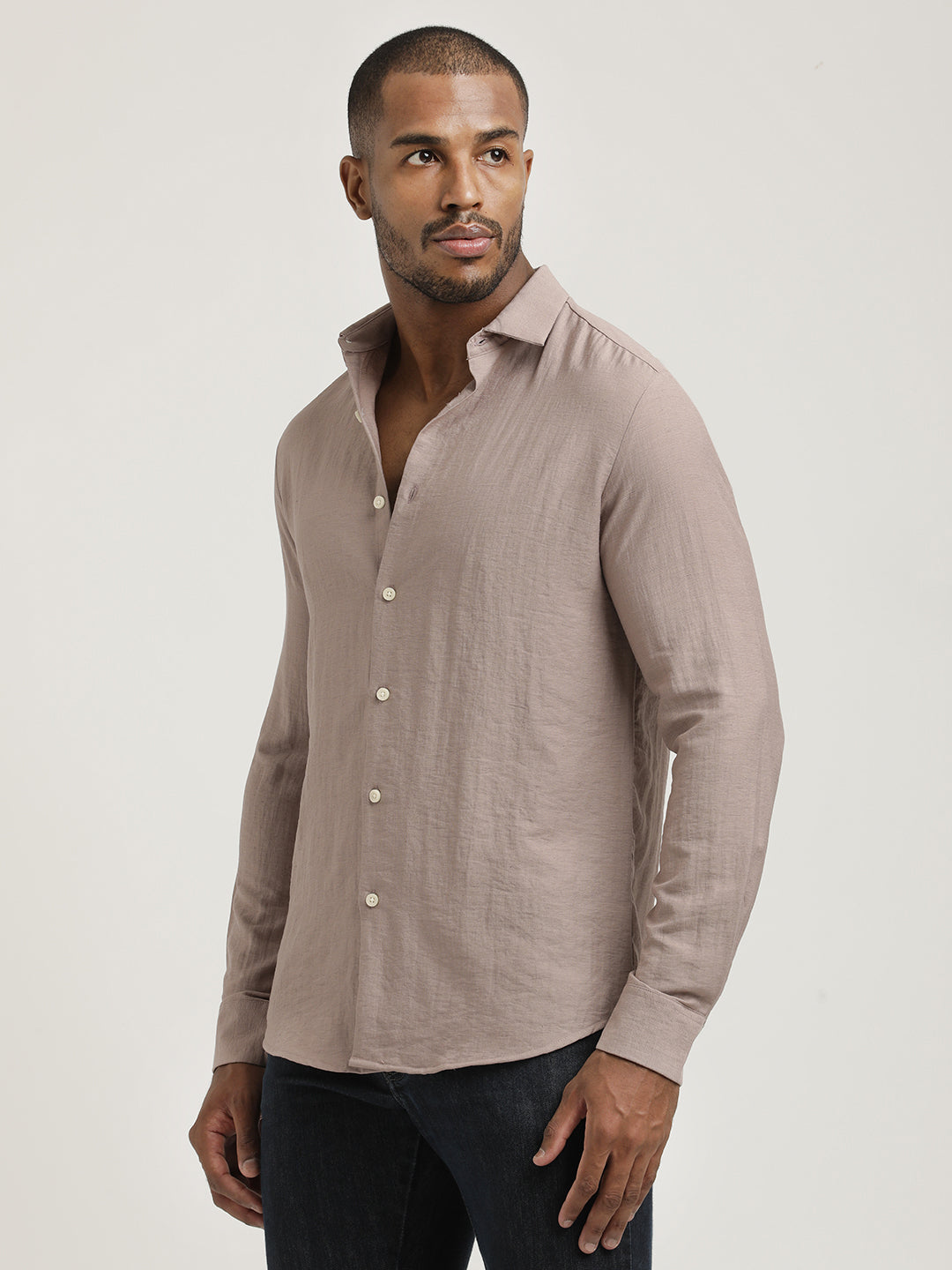 Slim Fit Nylon Shirt with Linen Look Grey