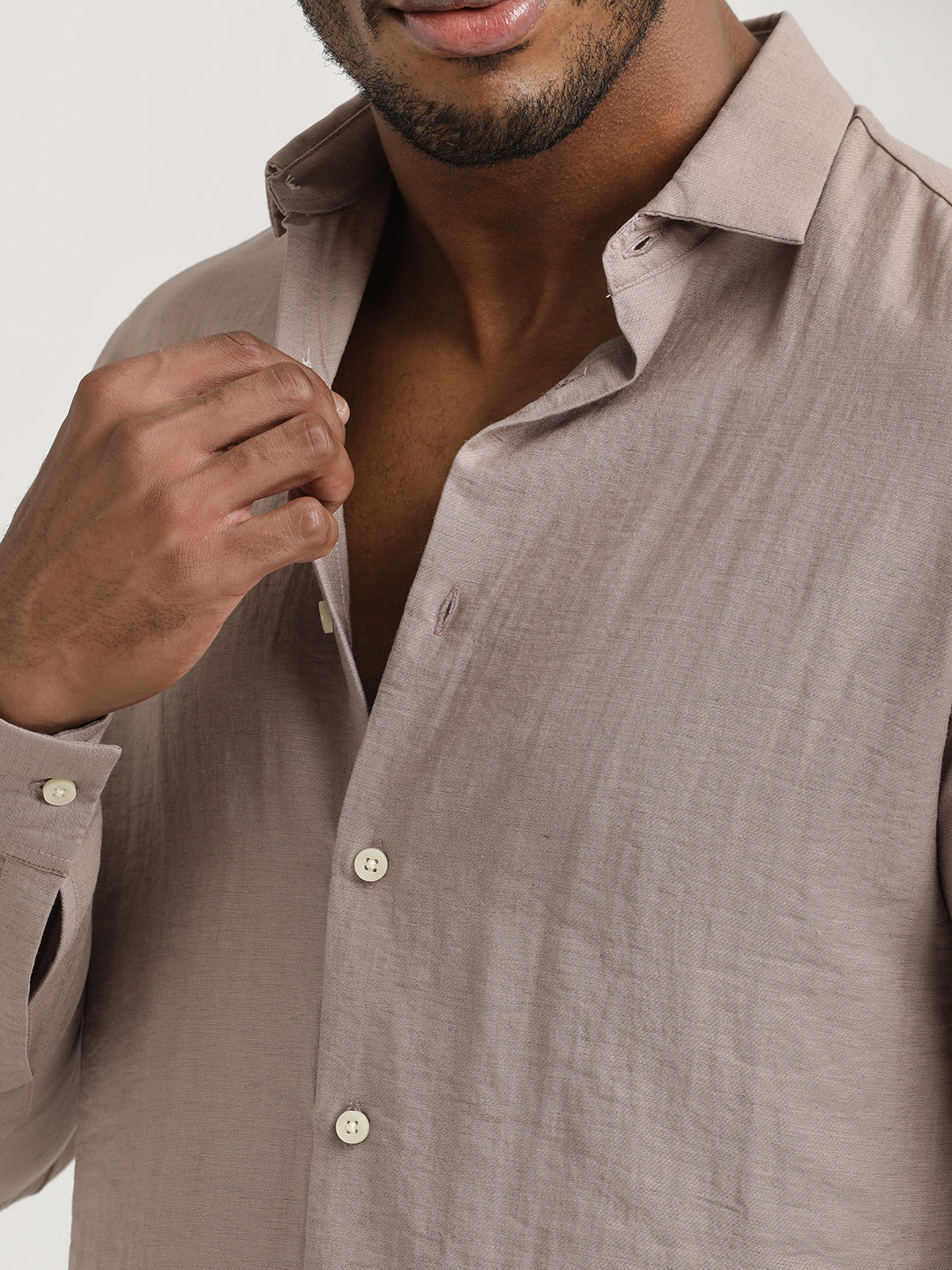 Slim Fit Nylon Shirt with Linen Look Grey