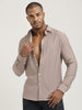 Slim Fit Nylon Shirt with Linen Look Grey