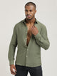 Slim Fit Nylon Shirt with Linen Look Olive