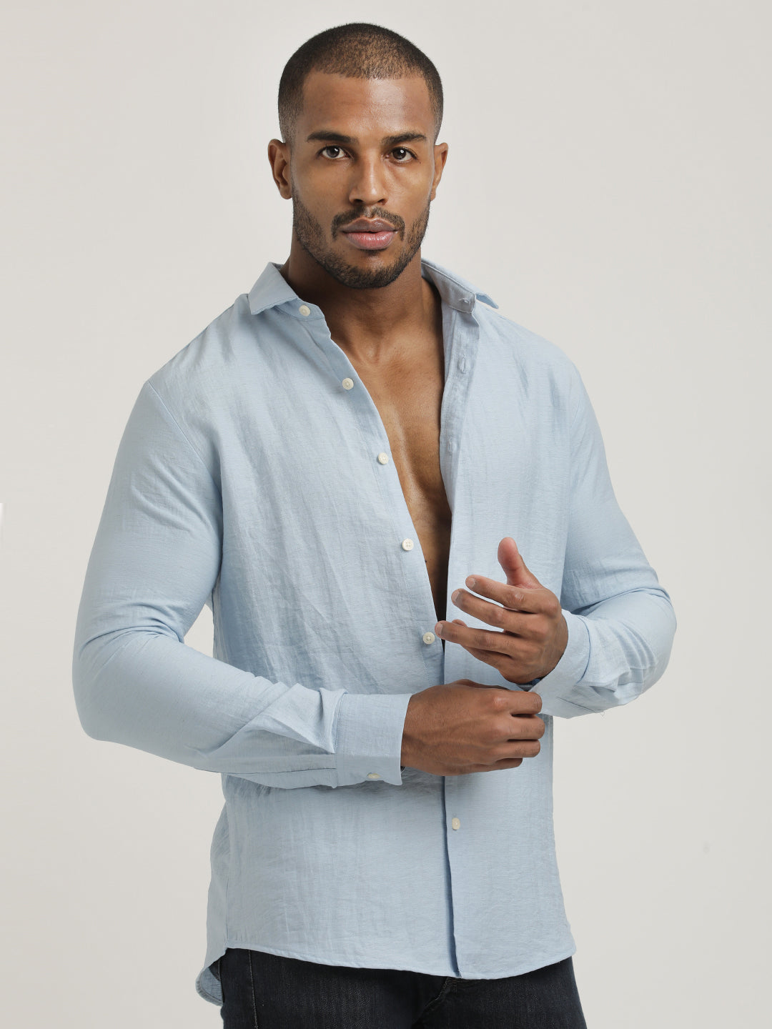 Men's Sky Blue Linen-Look Shirt | Blue Monkey – Blu Mnky