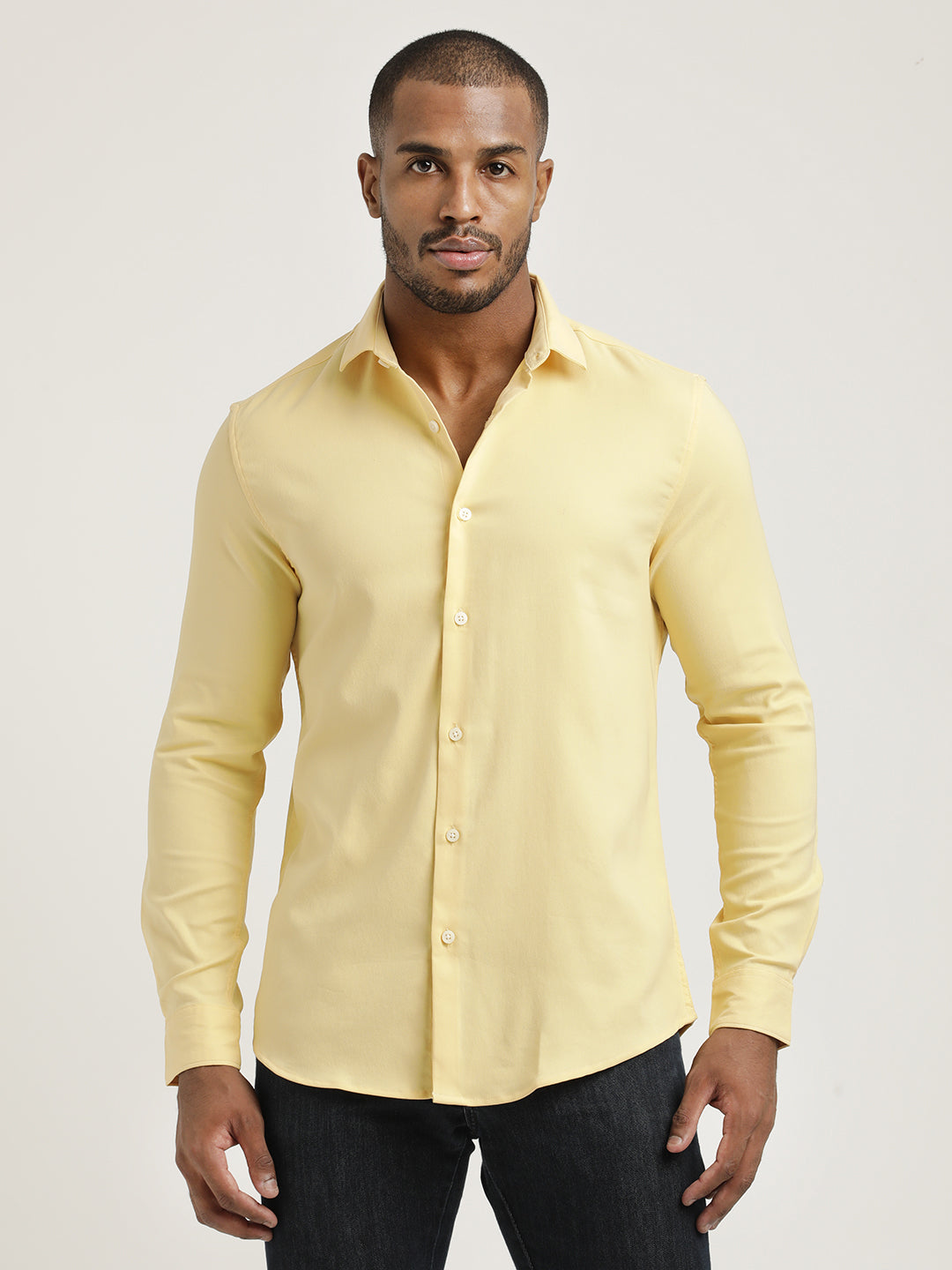 Slim Fit Cotton-Poly Lycra Blend Shirt Yellow