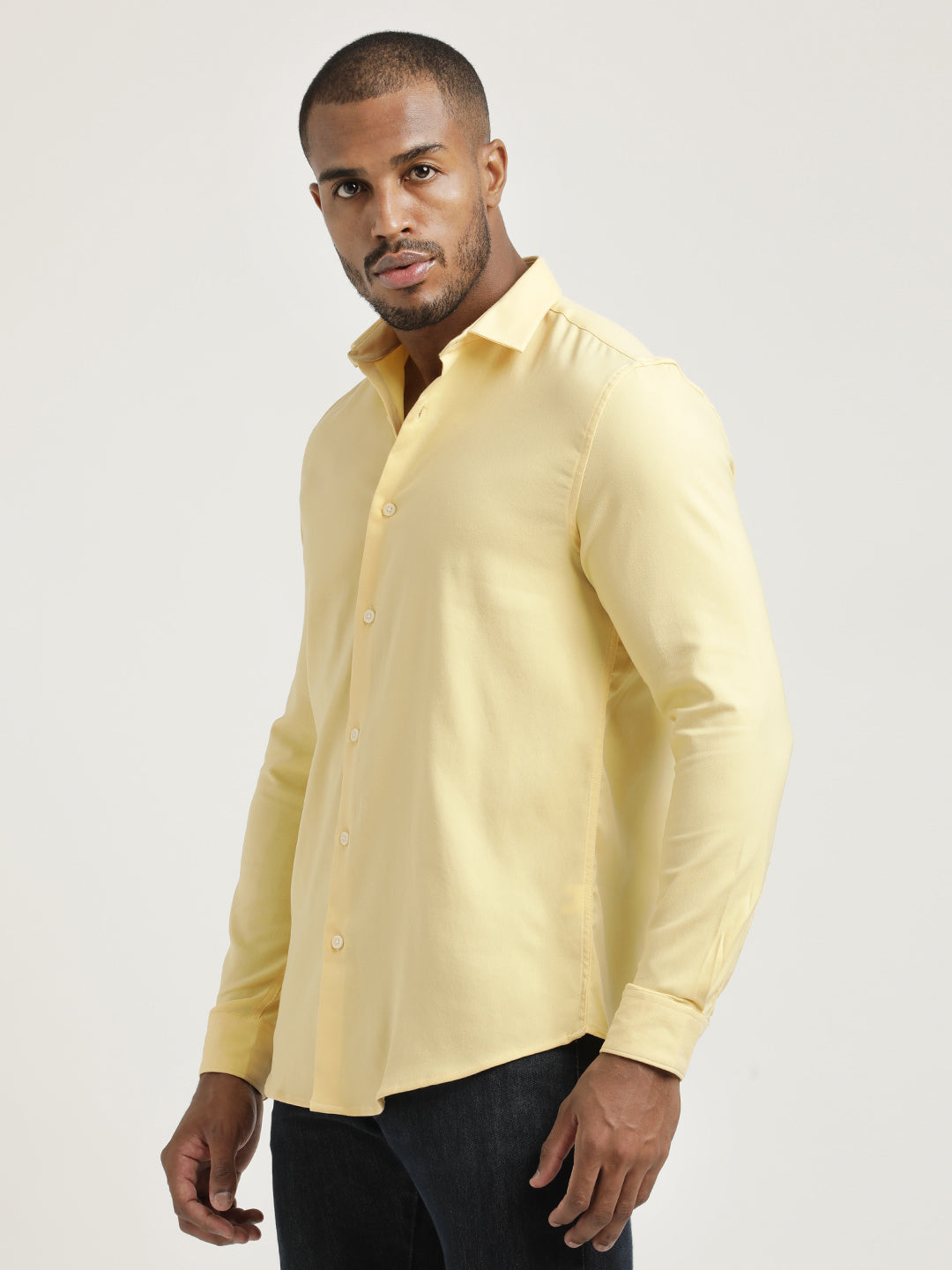 Slim Fit Cotton-Poly Lycra Blend Shirt Yellow