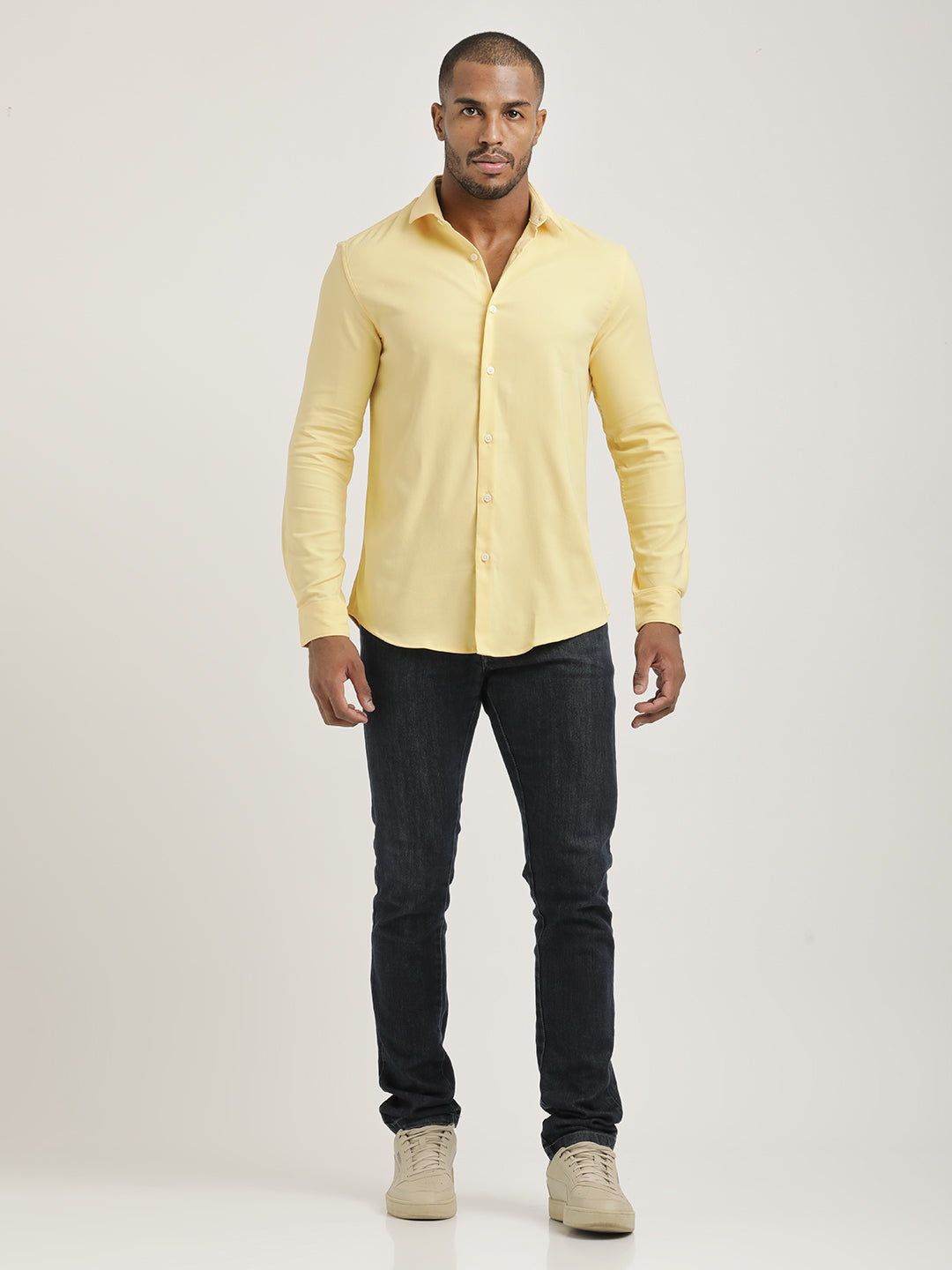 Slim Fit Cotton-Poly Lycra Blend Shirt Yellow