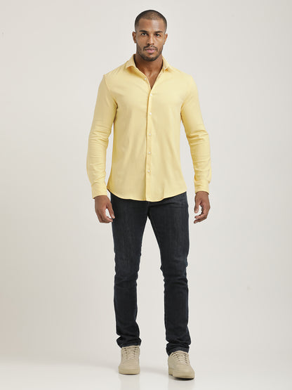 Slim Fit Cotton-Poly Lycra Blend Shirt Yellow