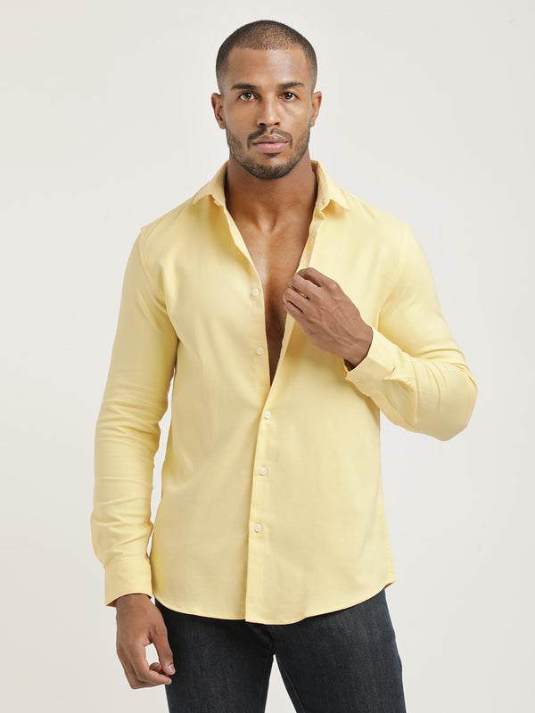 Slim Fit Cotton-Poly Lycra Blend Shirt Yellow