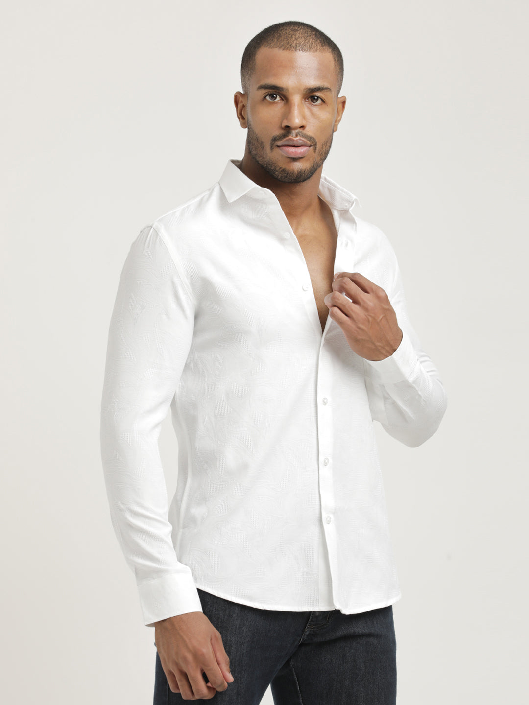 Nylon Self-Design Shirt White