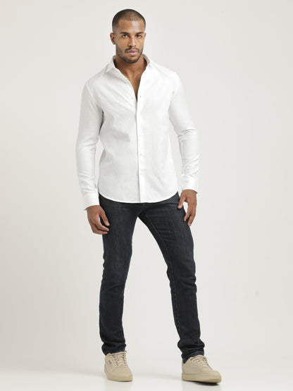 Nylon Self-Design Shirt White