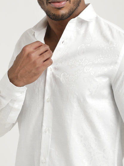 Nylon Self-Design Shirt White
