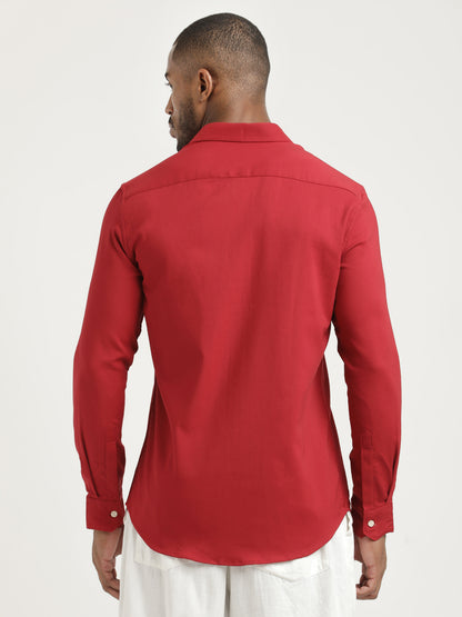 Slim Fit Cotton-Poly Lycra Blend Shirt Red
