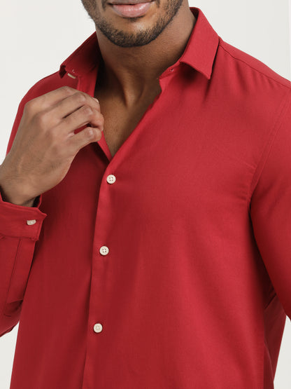 Slim Fit Cotton-Poly Lycra Blend Shirt Red