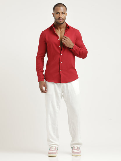 Slim Fit Cotton-Poly Lycra Blend Shirt Red