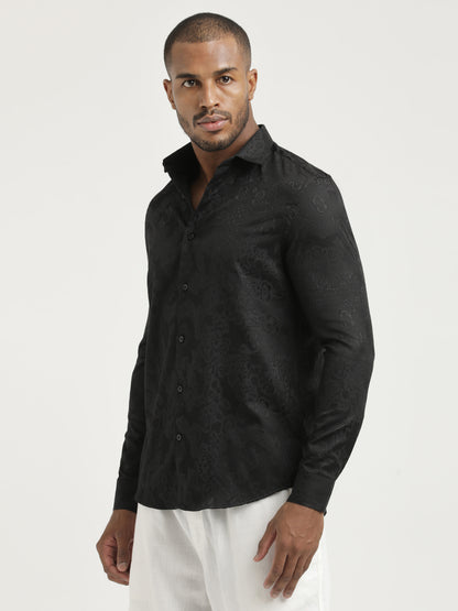 Nylon Self-Design Shirt Black