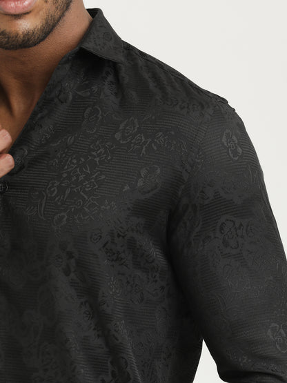 Nylon Self-Design Shirt Black